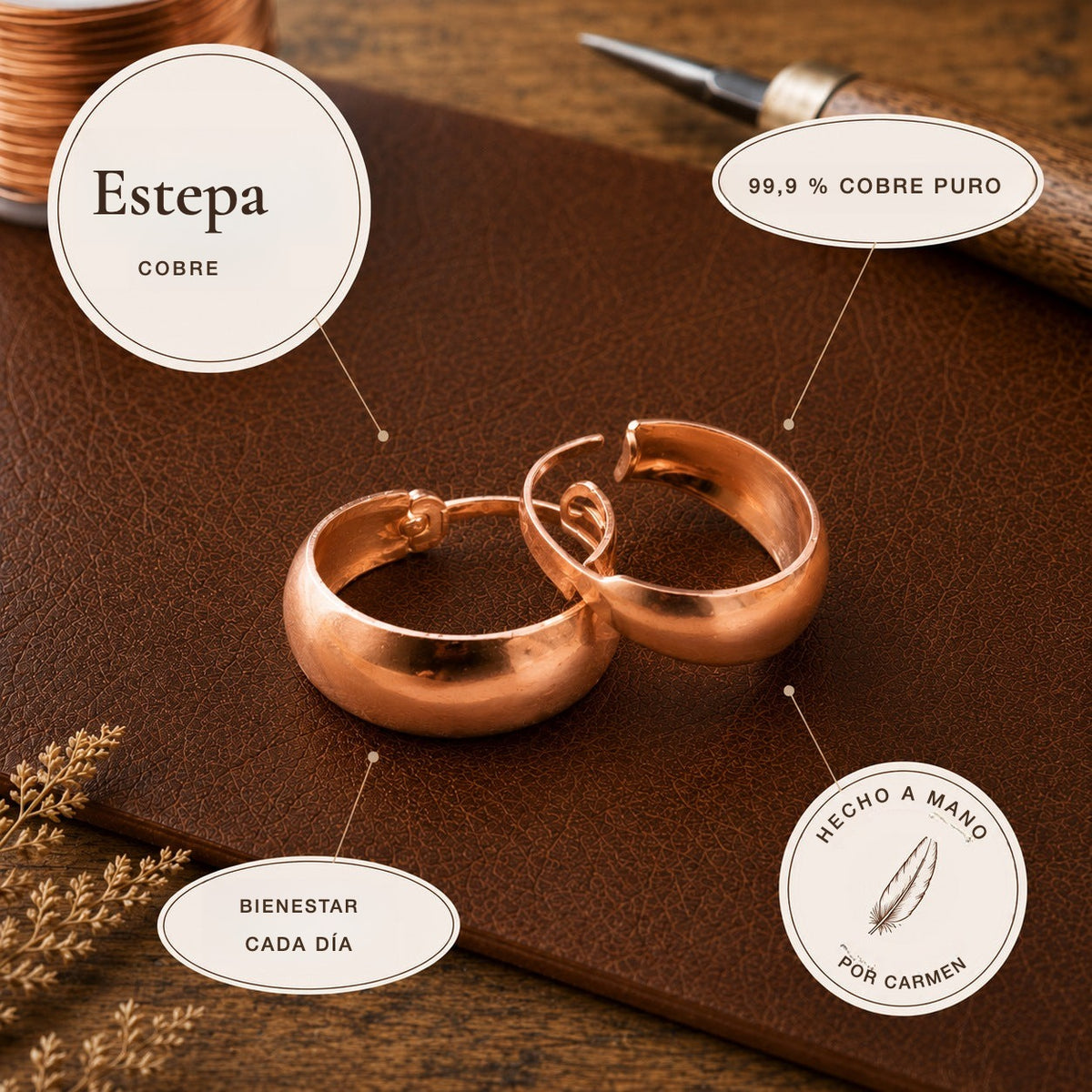 Pendientes de cobre Estepa – vista 4