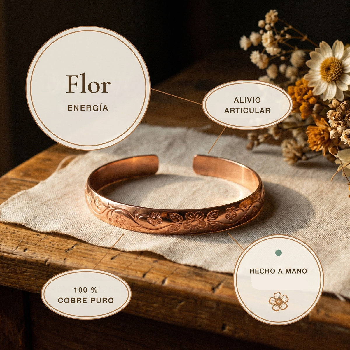 Pulsera de cobre Flor – vista 5