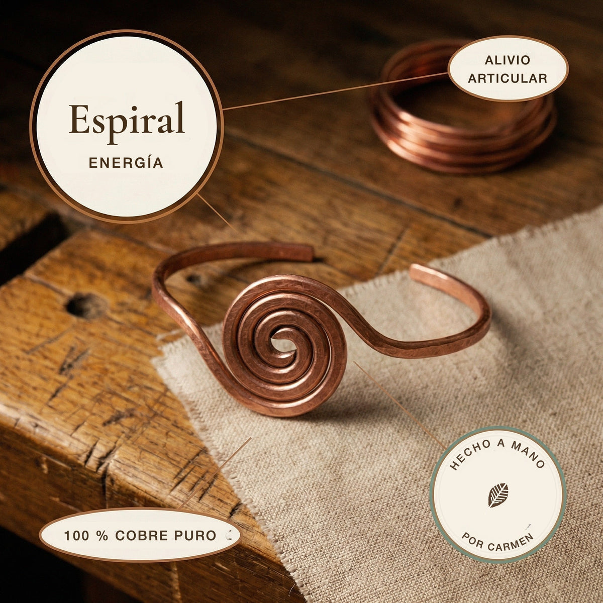 Tobillera de cobre Espiral – vista 5