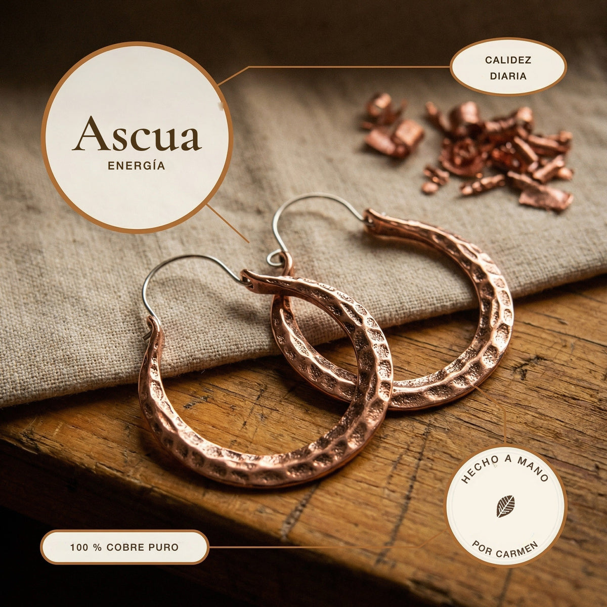 Pendientes de cobre Ascua – vista 5