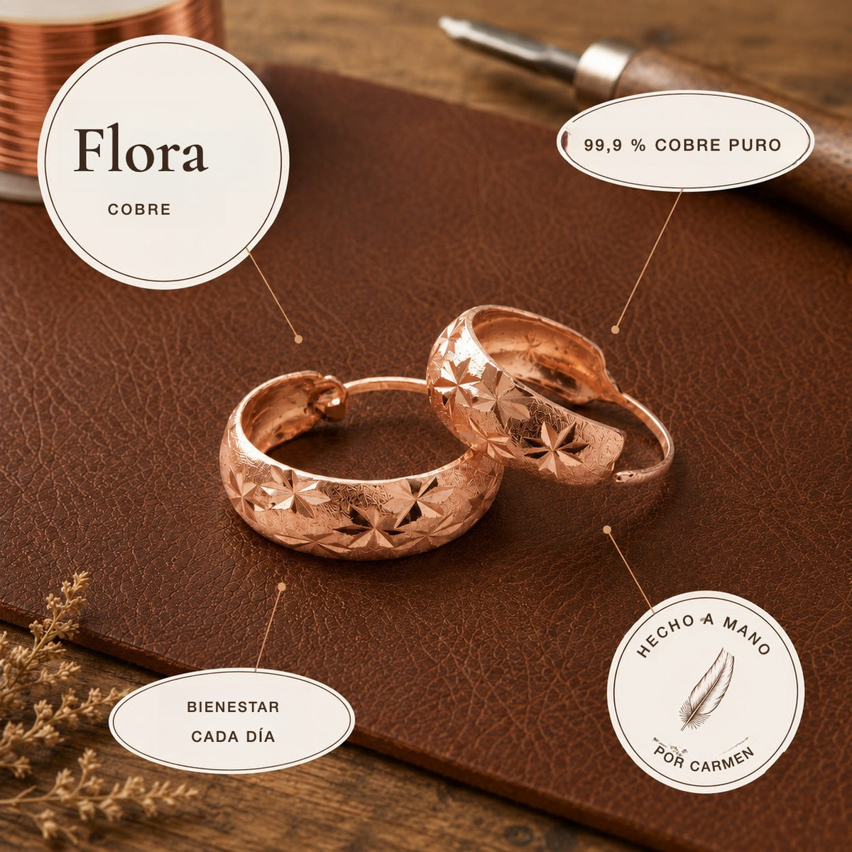 Pendientes de cobre Flora – vista 4