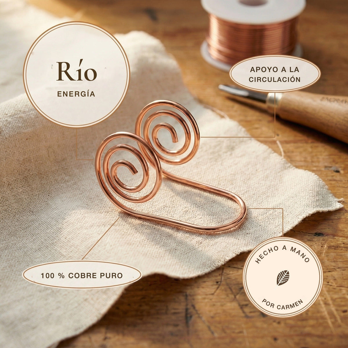 Espiral de mano de cobre Río – vista 5