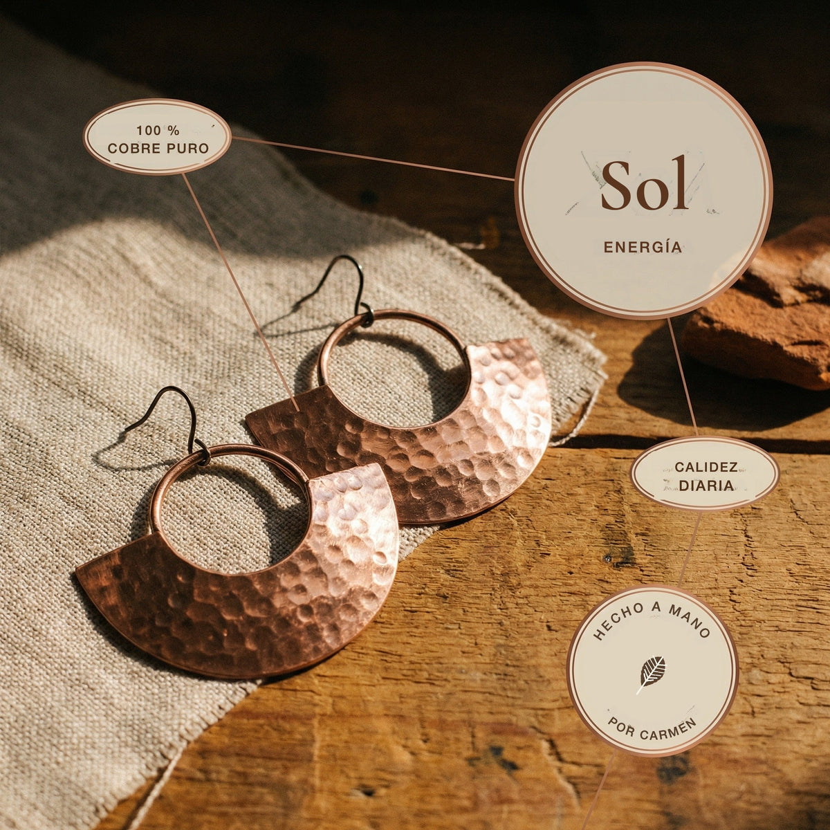 Pendientes de cobre Sol – vista 5