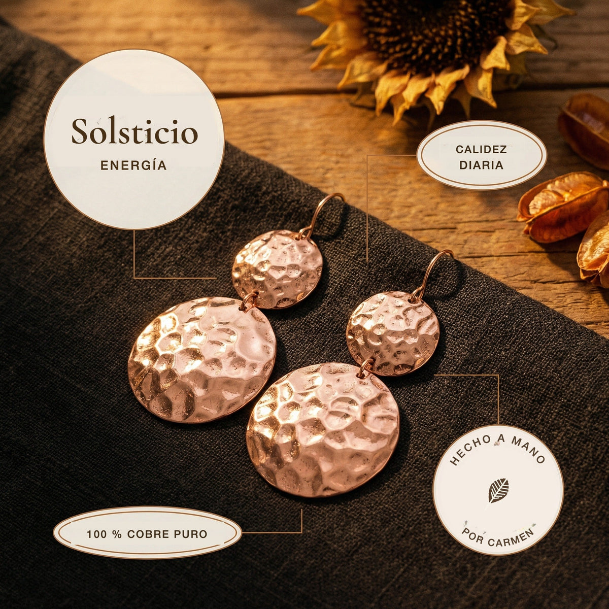 Pendientes de cobre Solsticio – vista 5