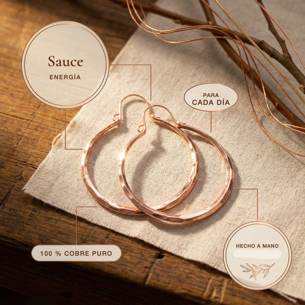 Pendientes de cobre Sauce – vista 5