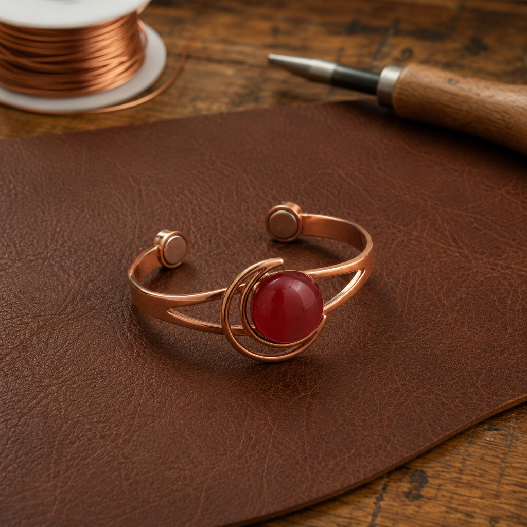 Pulsera de cobre Esfera rosa